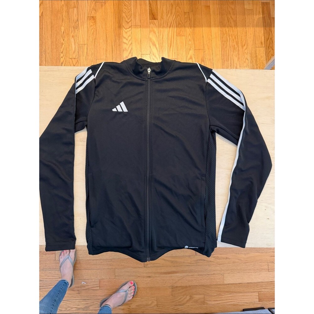 adidas Black Performance Full-Zip Track Jacket with White Stripes